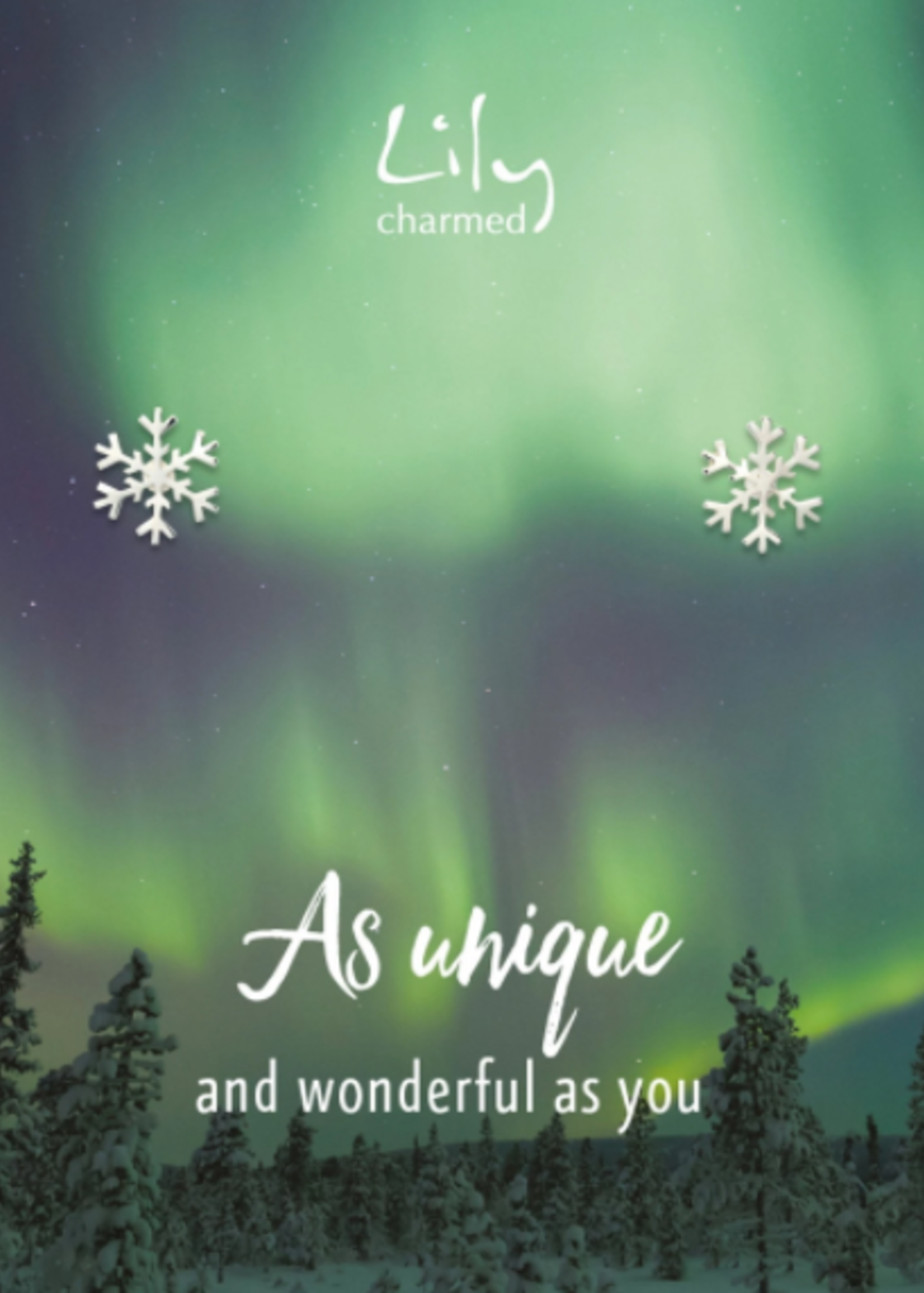 Lily Charmed Silver Snowflake Stud Earrings with "Unique" Message