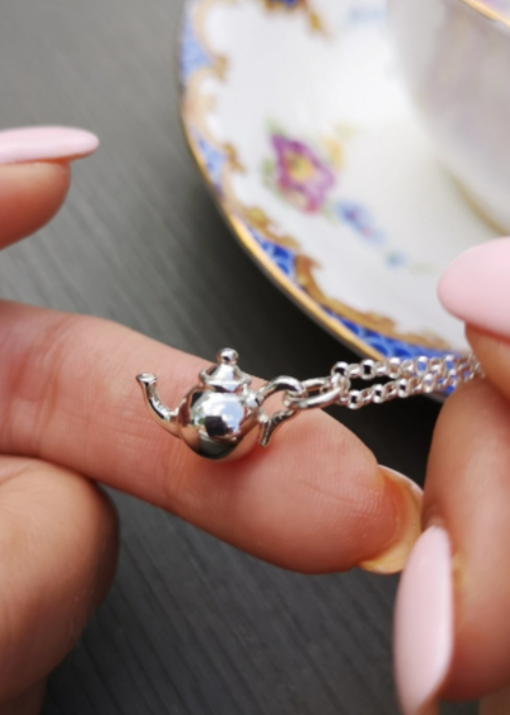 Lily Charmed Personalised Silver Teapot Necklace