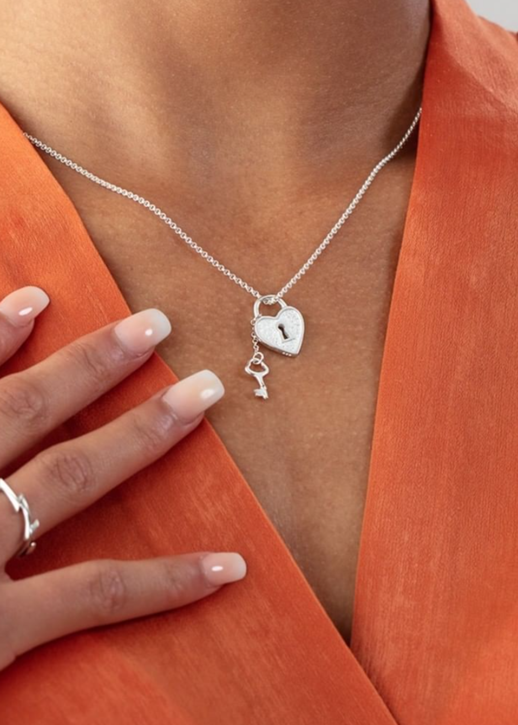Lily Charmed Silver Heart Shaped Padlock and Key Charm