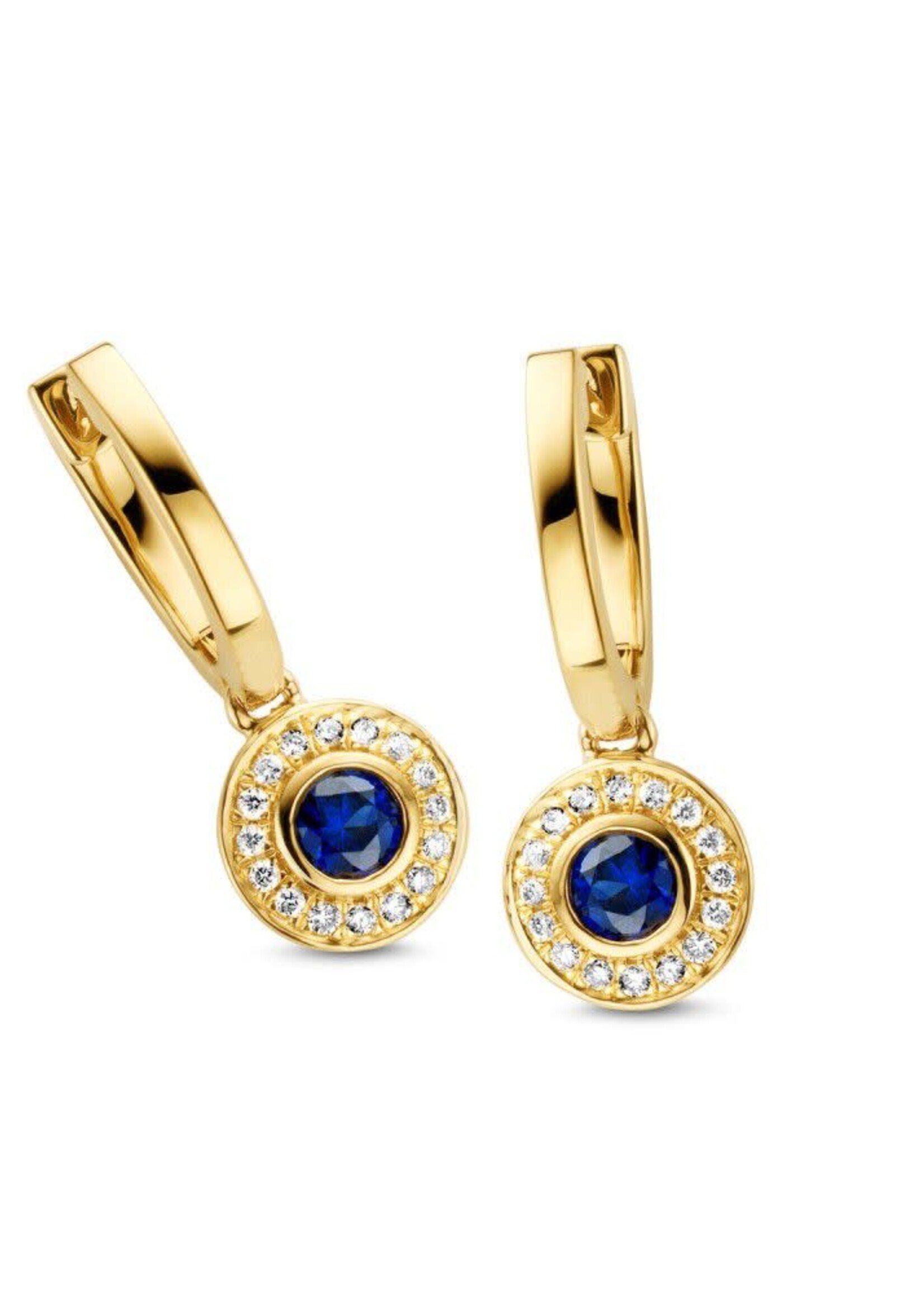 Gouden Haag Jewellery Yellow Gold Creoles with Sapphire and Brilliant