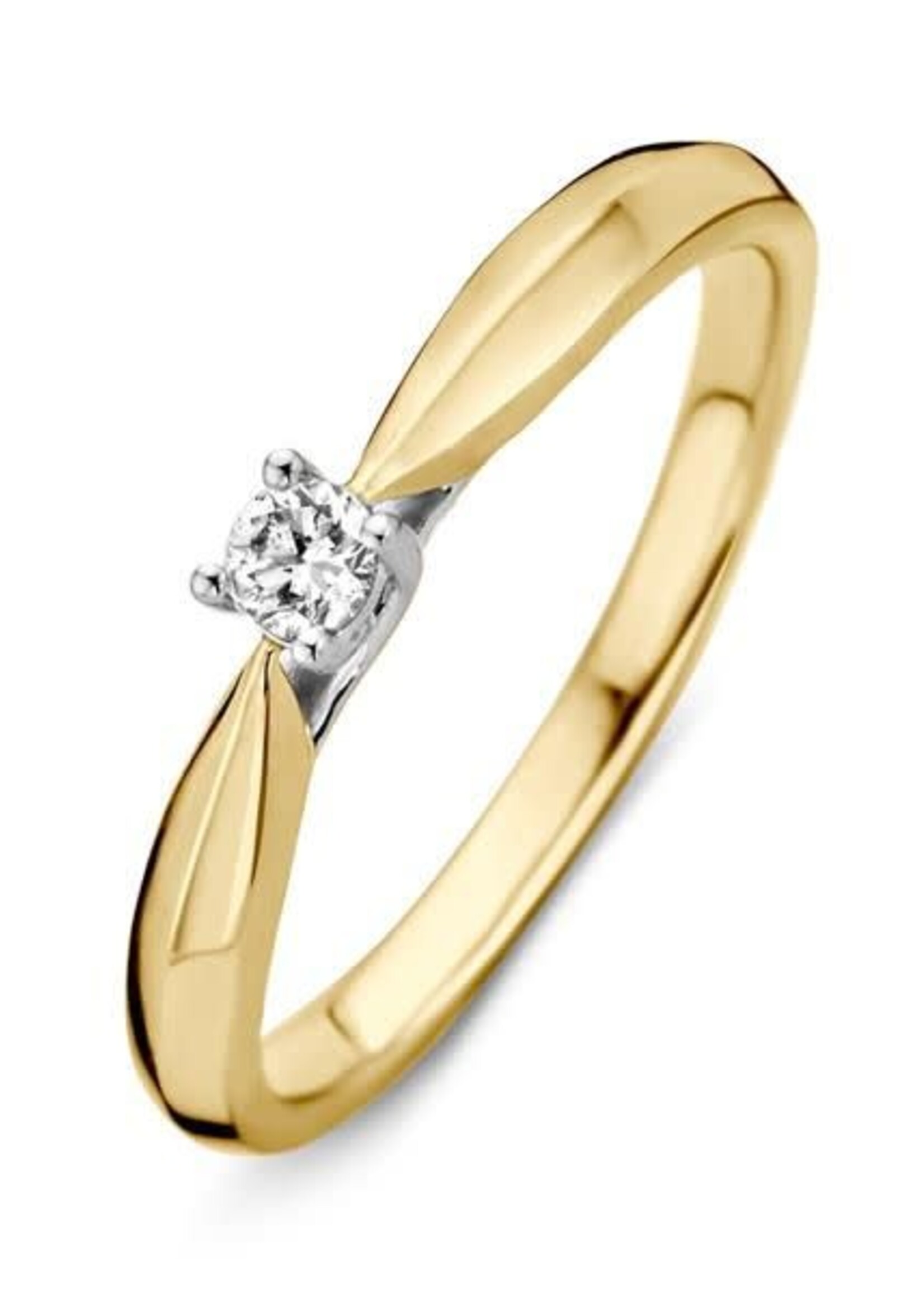 Excellent Jewelry Solitair Diamond Ring White en Yellow Gold 0.09 ct