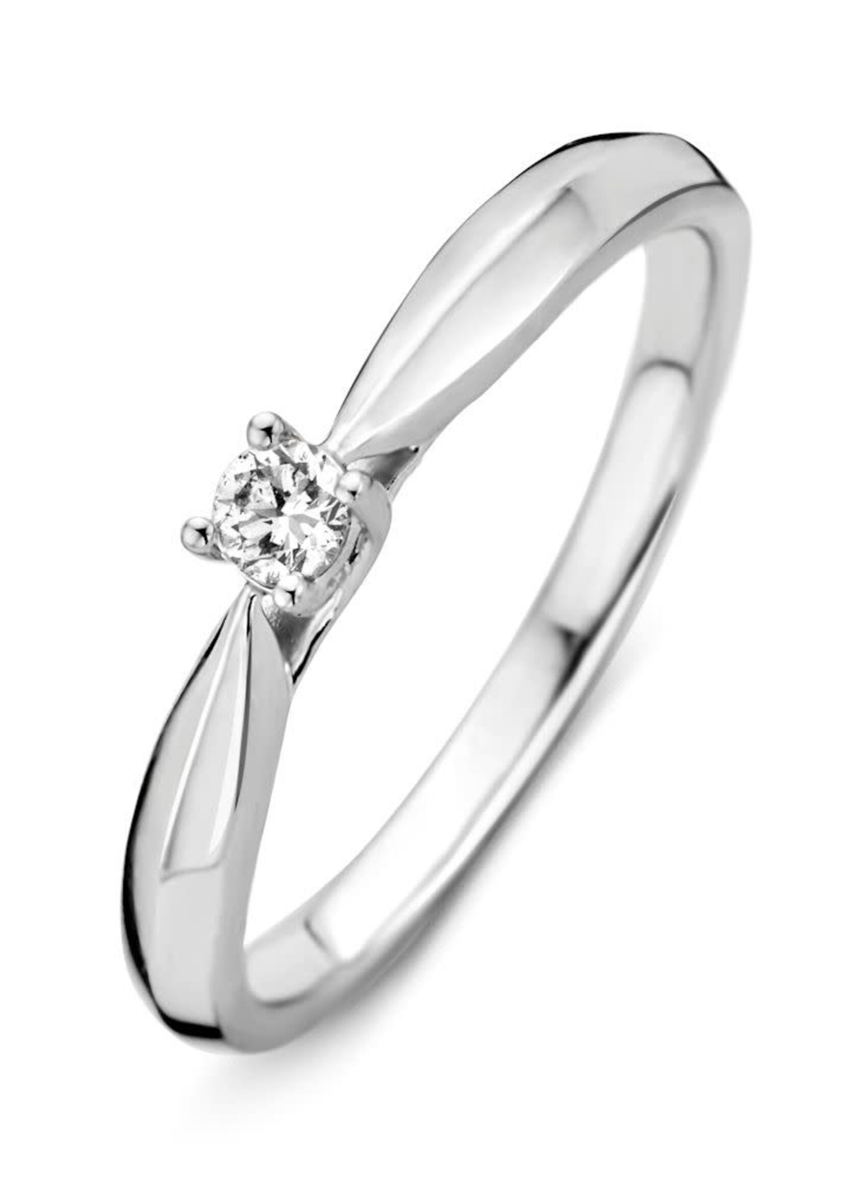 Excellent Jewelry Solitair Diamond Ring White en Yellow Gold 0.09 ct