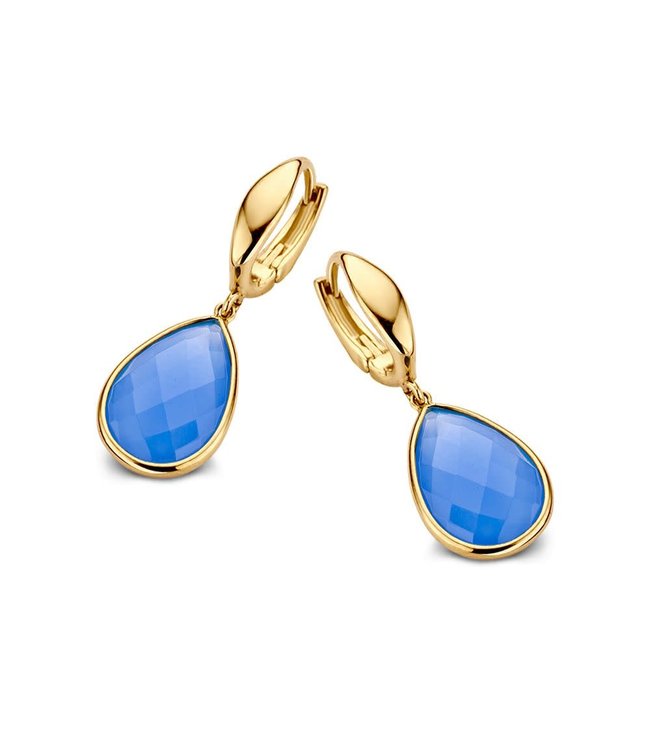 Gouden Haag Jewellery Earrings Yellow Gold Blue Chalcedony