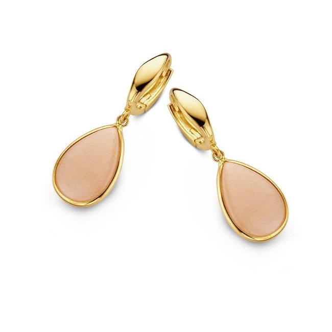 Gouden Haag Jewellery Earrings Yellow Gold Pink Moonstone