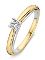 Excellent Jewelry Solitaire Diamond Ring Yellow and White Gold 0.19 ct
