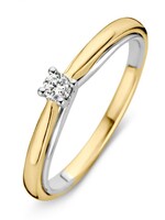 Excellent Jewelry Solitair Diamant Ring Geel en Witgoud 0.10 ct