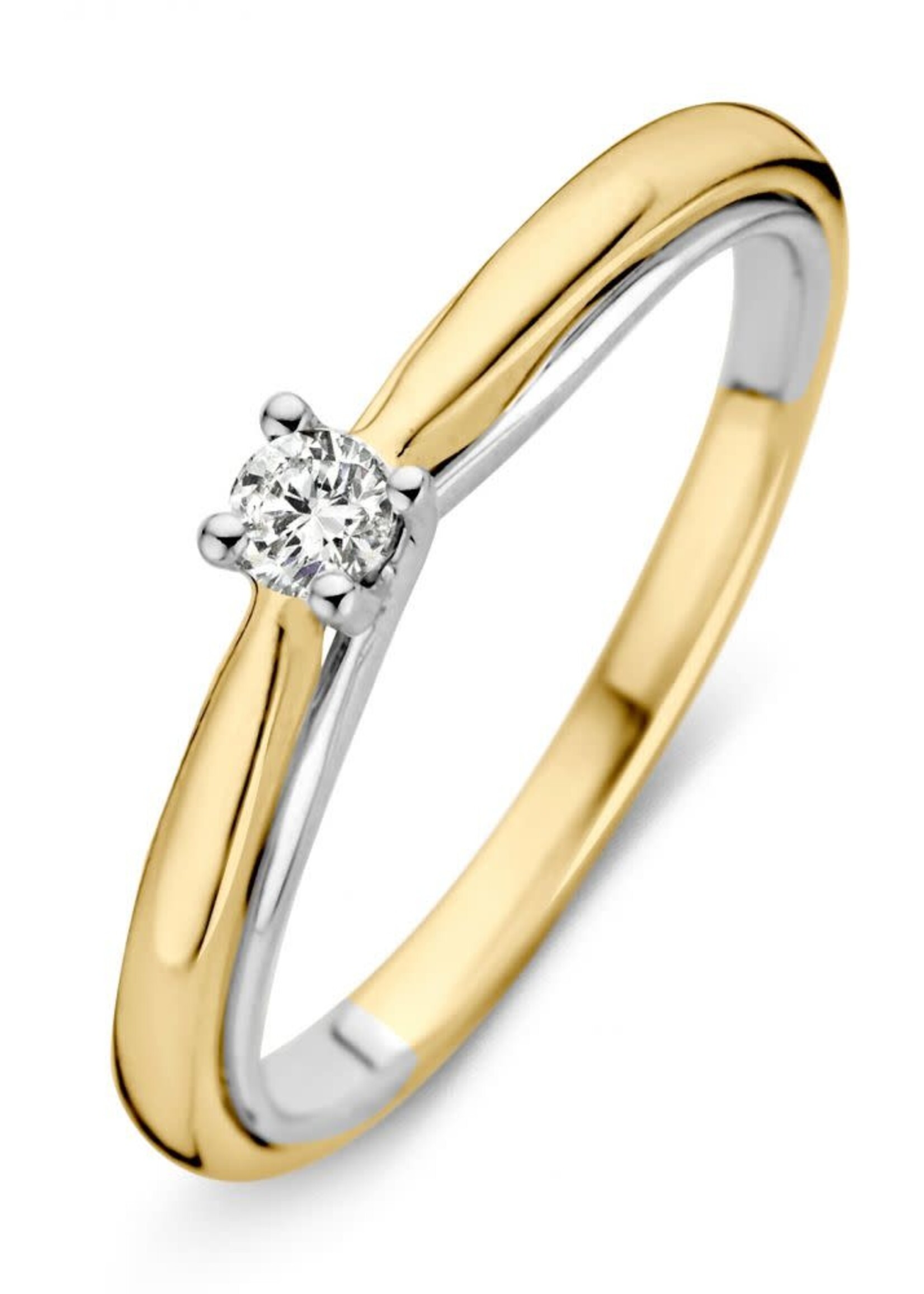 Excellent Jewelry Solitaire Diamond Ring Yellow and White Gold 0.10 ct