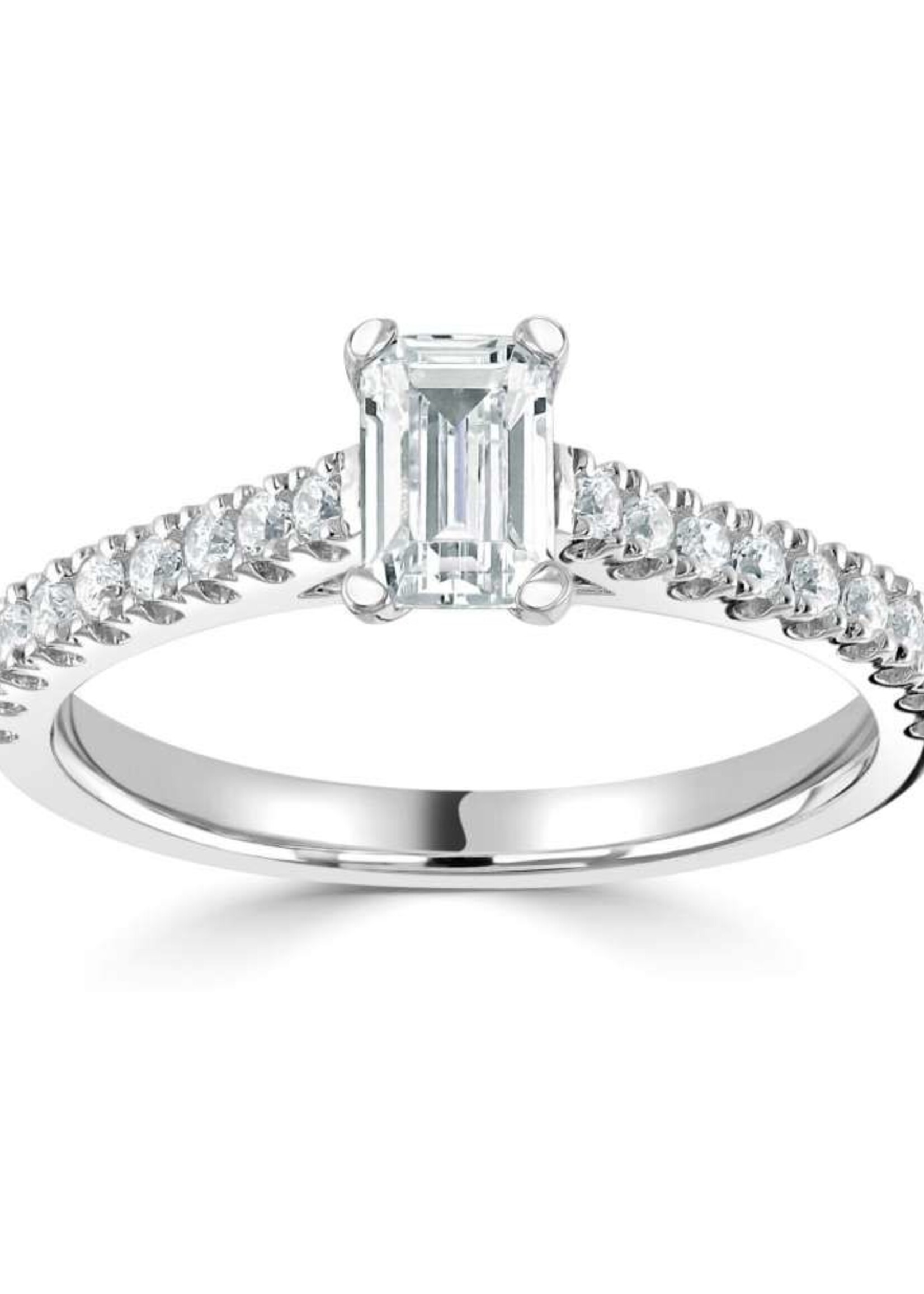 Gouden Haag Jewellery Emerald Geslepen Verlovingsring met Pavé Diamanten 0,71 ct Witgoud 18 kt