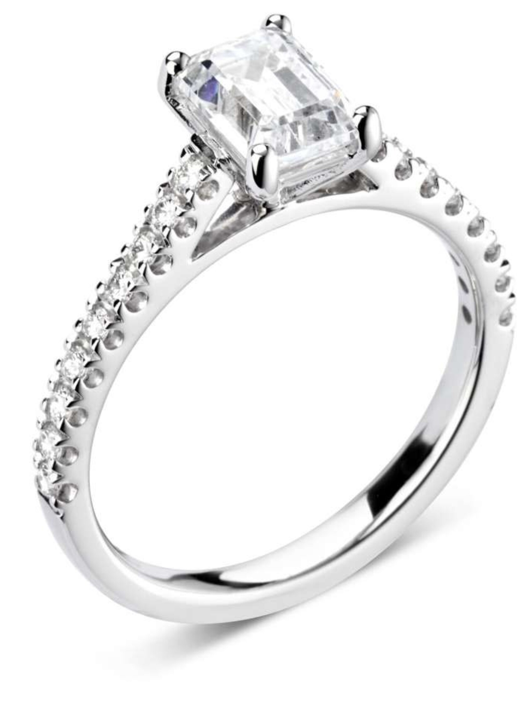 Gouden Haag Jewellery Emerald Geslepen Verlovingsring met Pavé Diamanten 0,71 ct Witgoud 18 kt