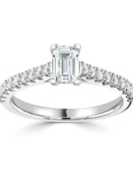 Gouden Haag Jewellery Emerald Geslepen Verlovingsring met Pavé Diamanten 0,94 ct Witgoud 18 kt