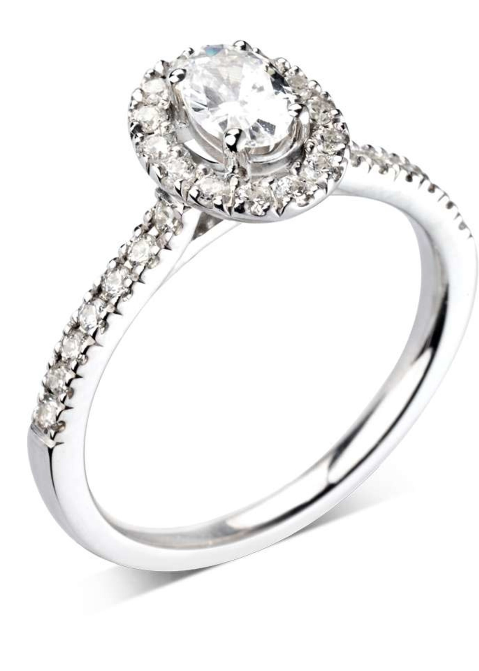 Gouden Haag Jewellery Oval Halo Engagement Ring with a Diamond 18 ct White Gold Band 0.88 ct