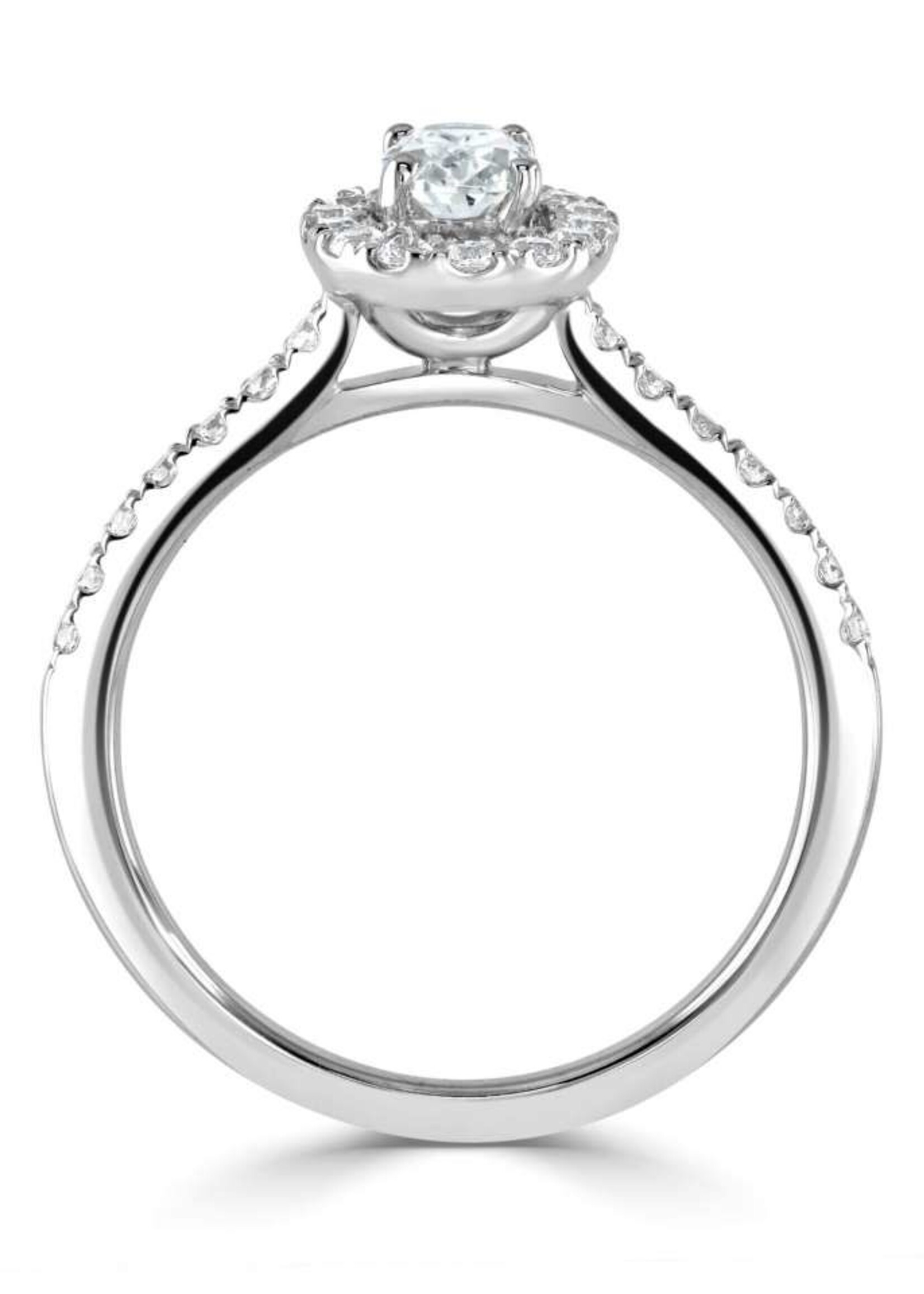 Gouden Haag Jewellery Oval Halo Engagement Ring with a Diamond 18 ct White Gold Band 1.20 ct