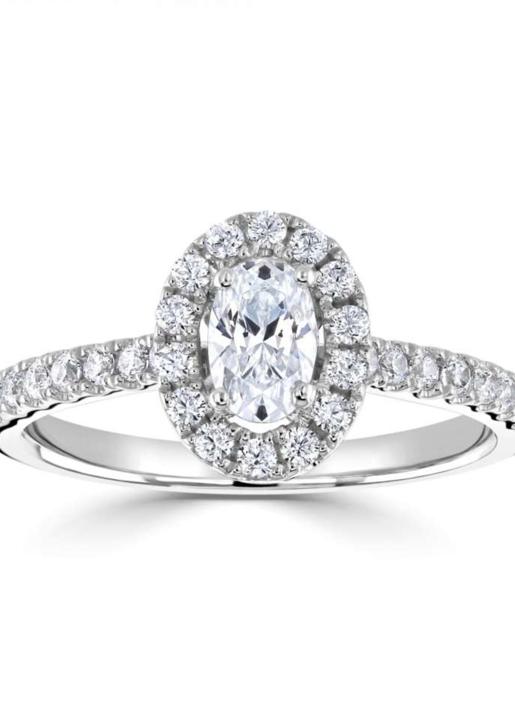 Gouden Haag Jewellery Oval Halo Engagement Ring with a Diamond 18 ct White Gold Band 1.20 ct