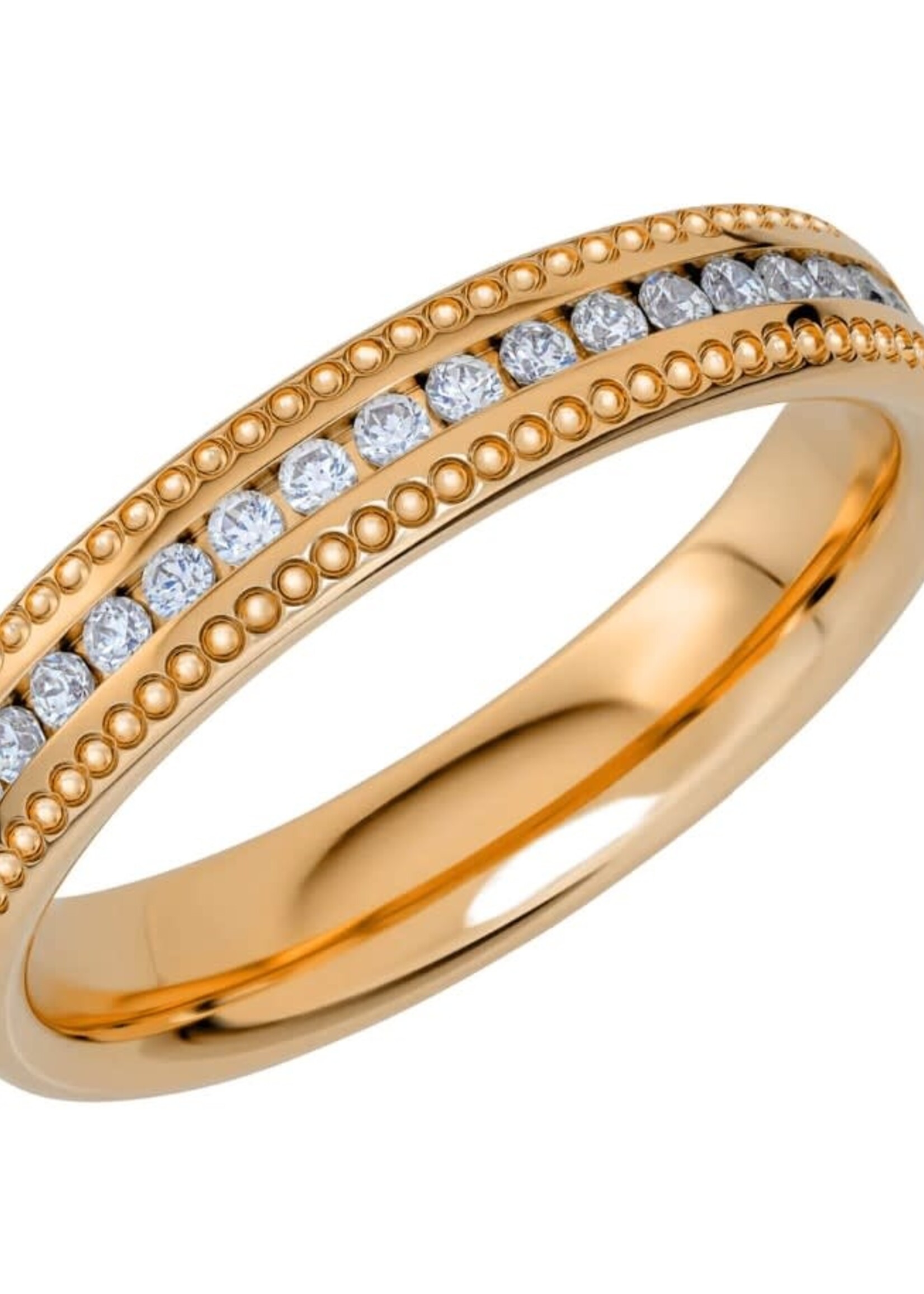 Klassieke Trouwring  Geelgoud met Milgrain  Diamant 0.22 ct