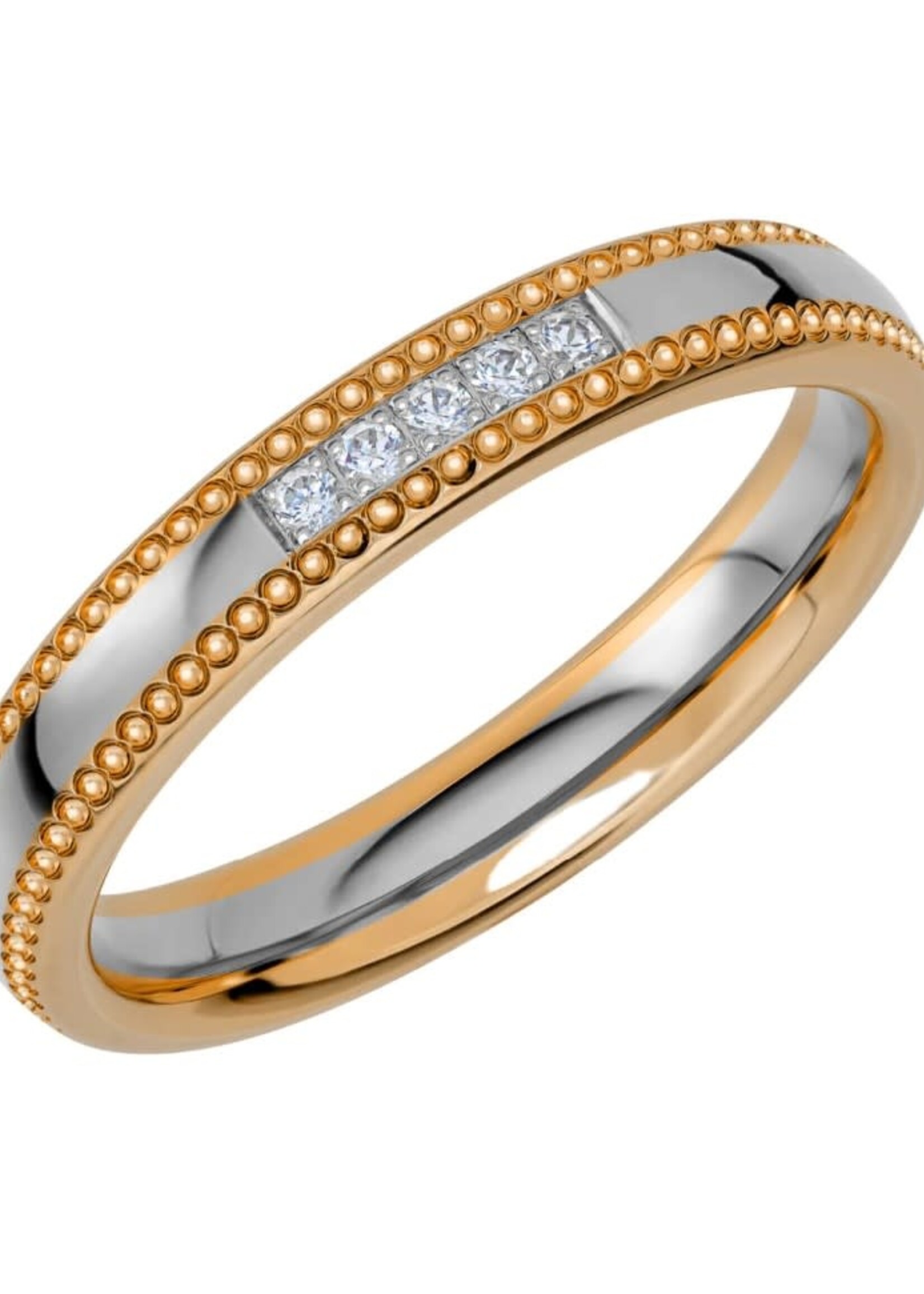 Klassieke Diamant Trouwring  18 k Bicolor met Milgrain