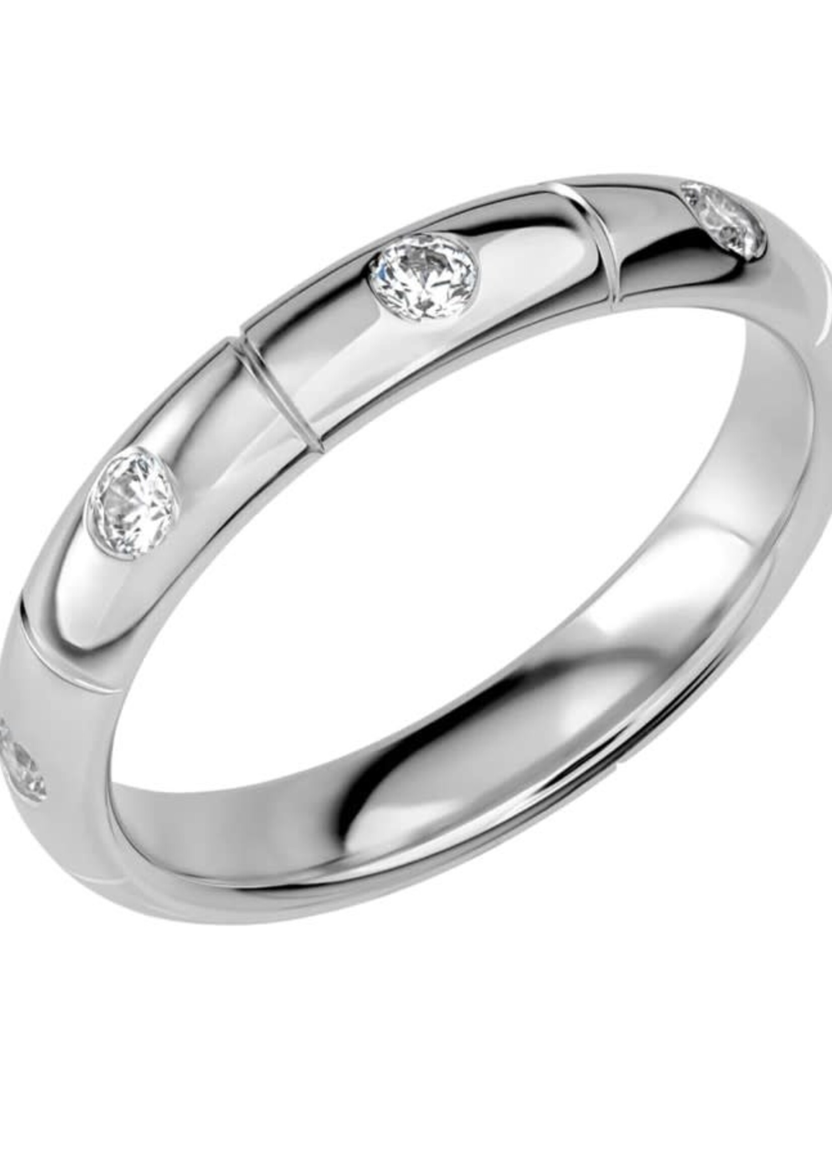 Band Ring in 18k White Gold with Diamonds, 3.5 mm Wide