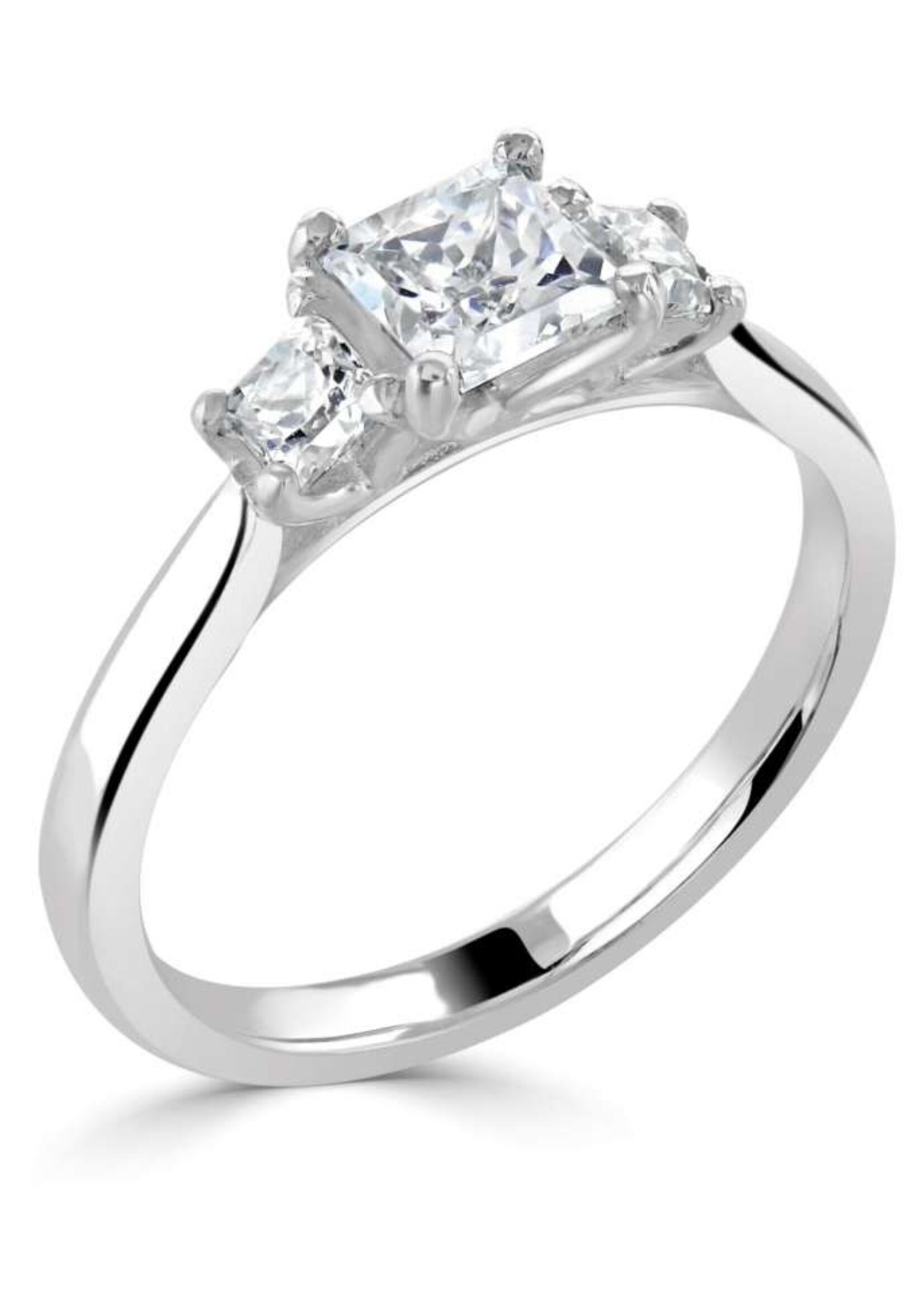 Classic Princess Three Stone Diamond Ring 18k White Gold 0.35ct