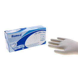 Romed Medium Latex examination gloves, non-sterile, Pre powdered