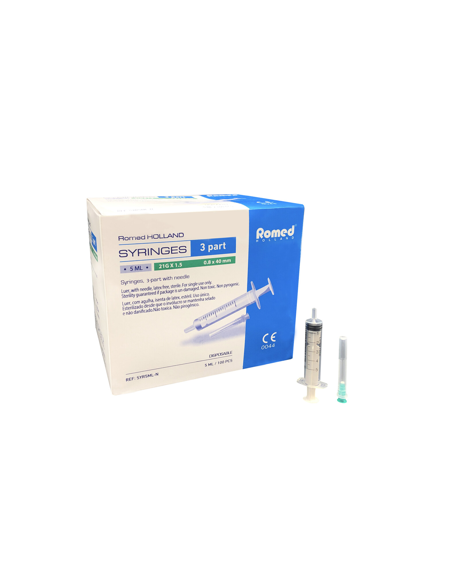 Romed Romed 5ml injectiespuiten met naald 100stuks -  Tweedelige 5ml wegwerpspuit met canule, steriel per stuk verpakt