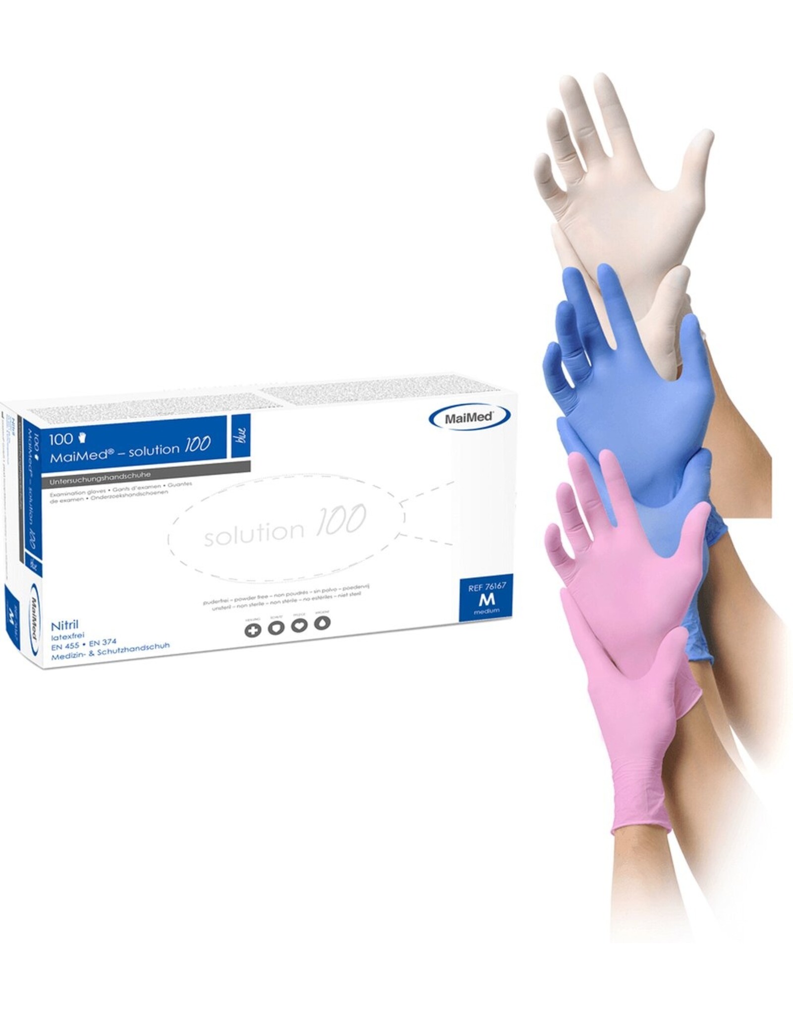 Maimed MaiMed Solution 100 nitrile gloves white ,M , powder-free (100 pieces)