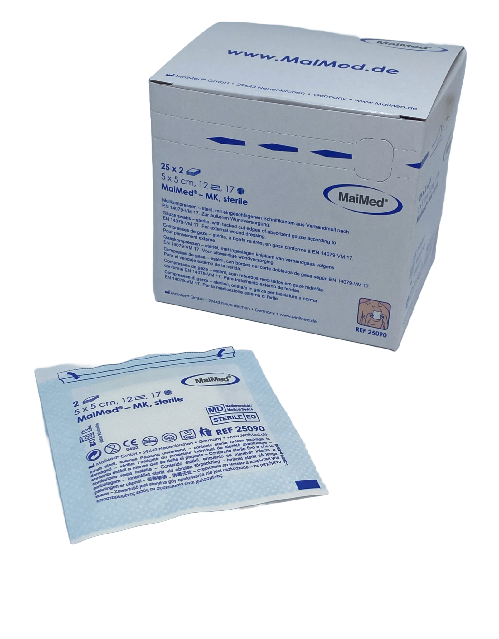 Maimed Maimed Non-woven sterile packed Gauze Swabs 5cm x 5cm - 25x2 12-ply