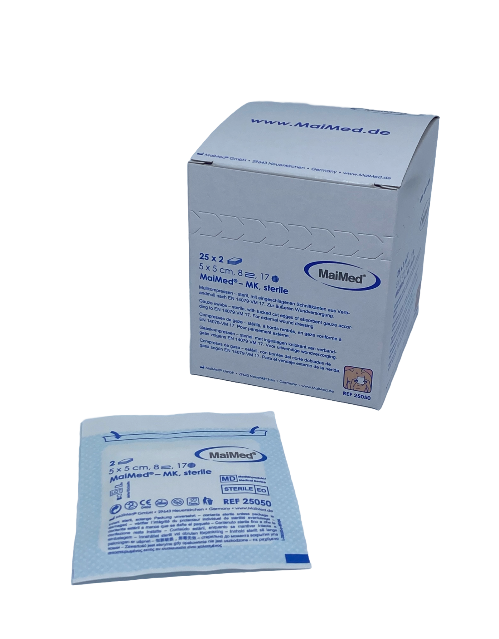 Maimed Maimed Non-woven sterile packed Gauze Swabs 5cm x 5cm - 25x2 8-ply