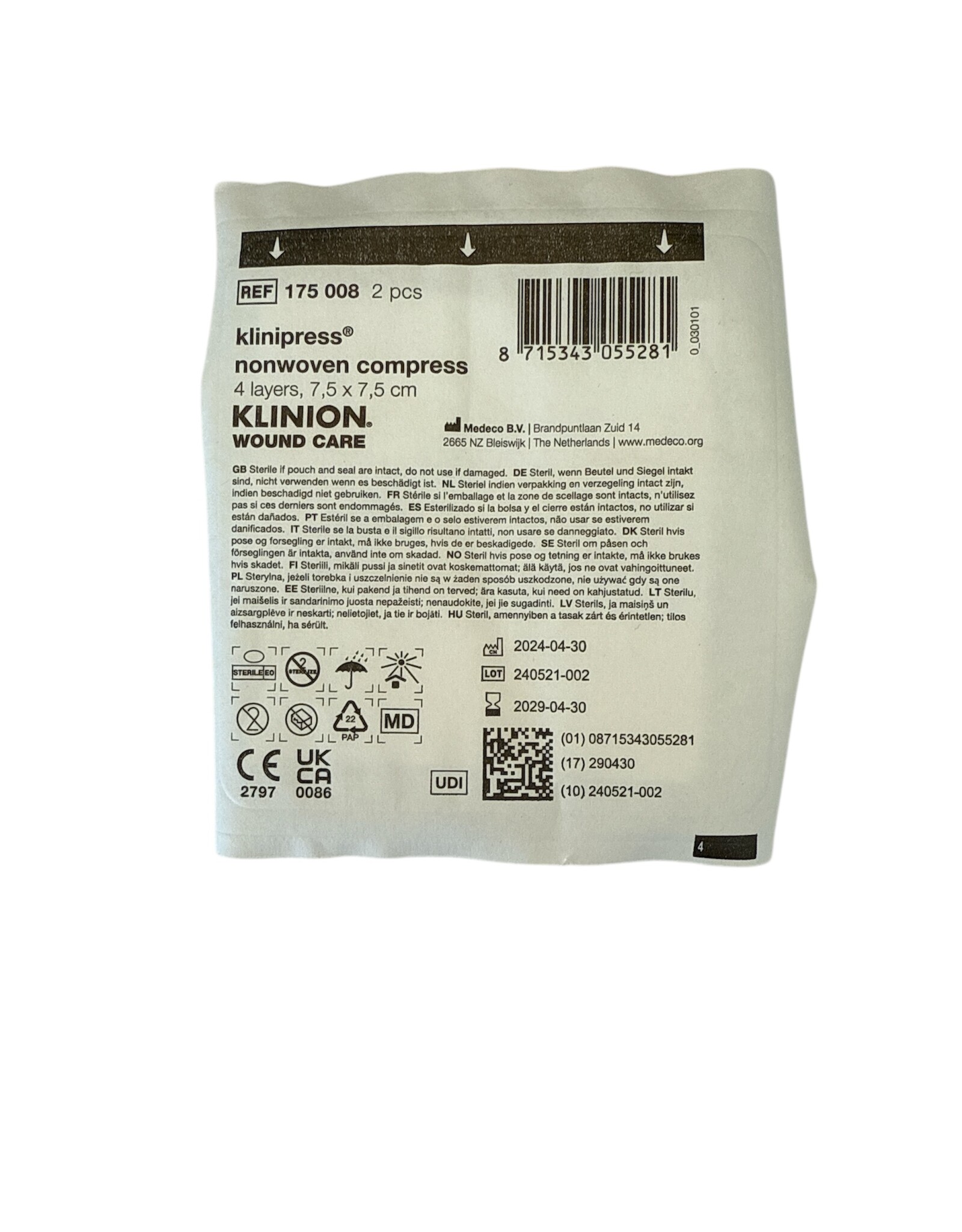Klinion Klinion non-woven compress 7,5 x 7,5 cm sterile, 50 x 2 items