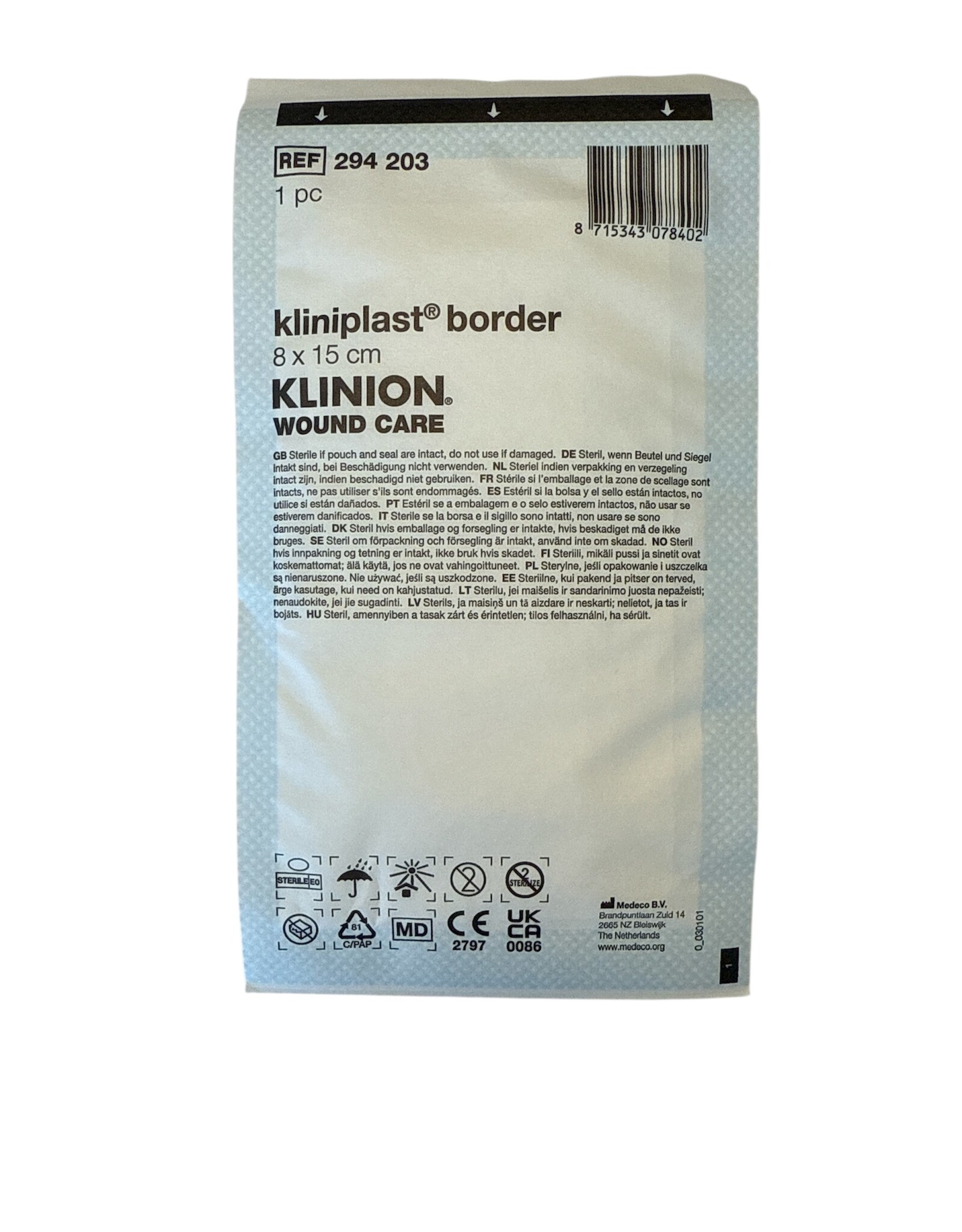 Klinion Klinion Kliniplast Nonwoven Border eilandpleister 8 x 15 cm  wit - 50 stuks steriel verpakt