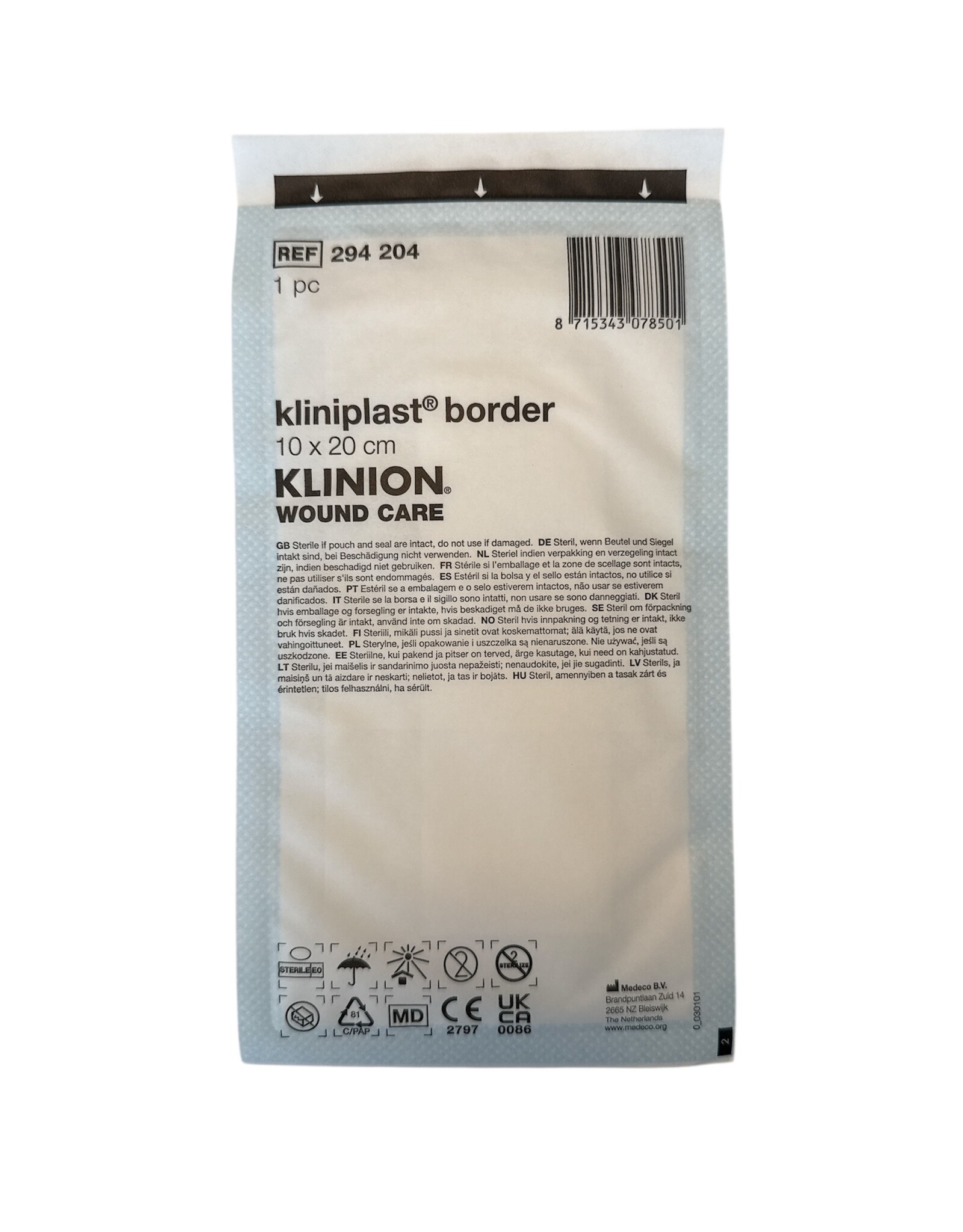 Klinion Klinion Kliniplast Nonwoven Border eilandpleister 10 x 20cm  wit - 10 stuks steriel verpakt