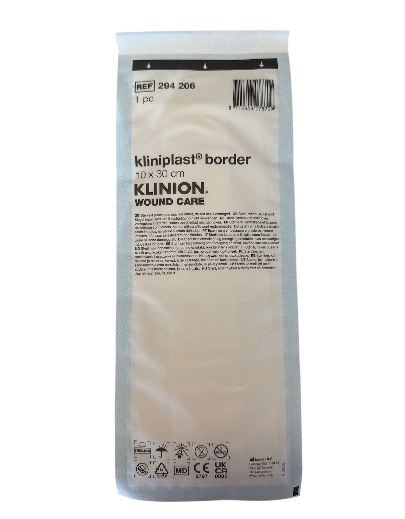 Klinion Klinion Kliniplast Nonwoven Border eilandpleister 10 x 30cm  wit - 25stuks steriel verpakt