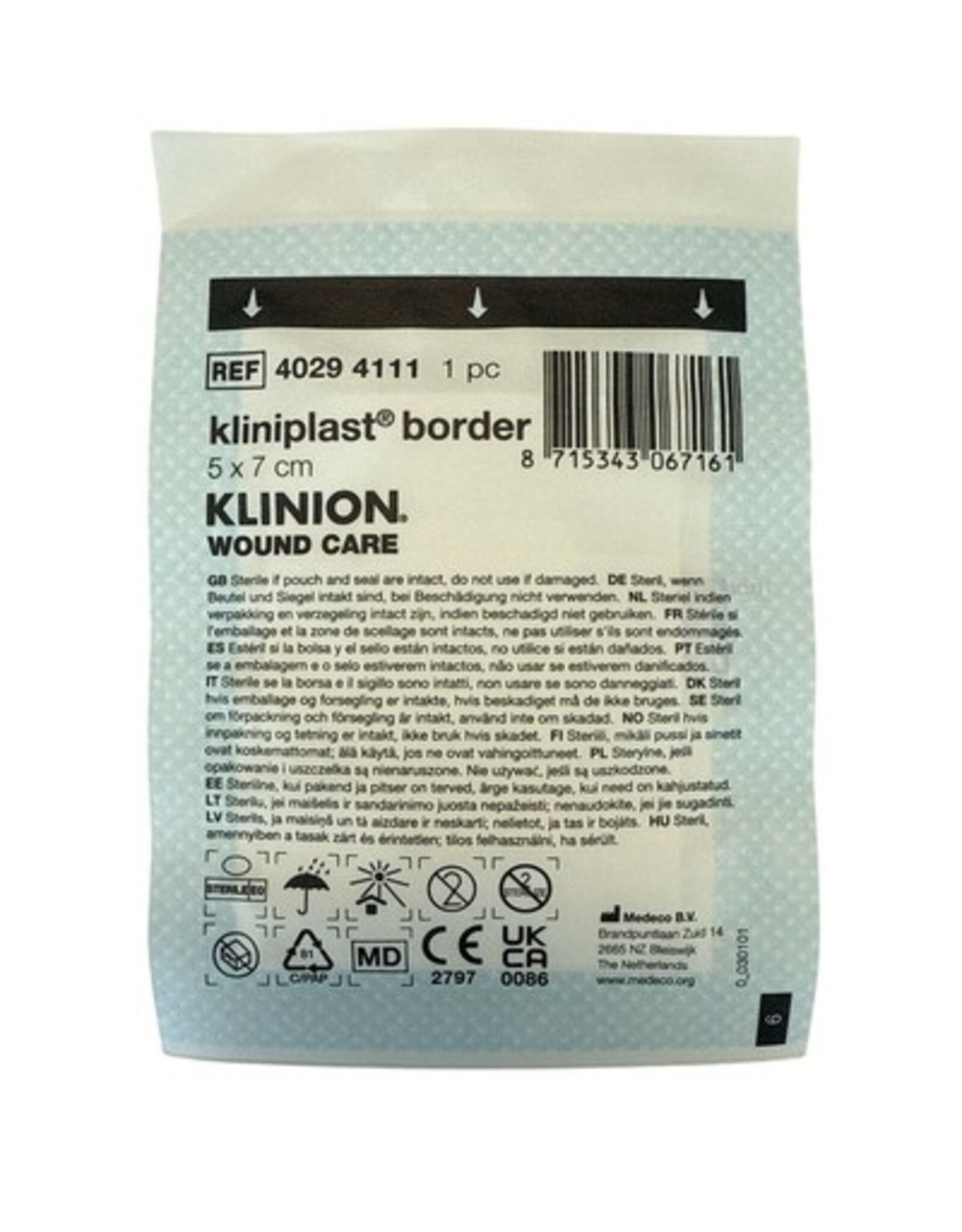 Klinion KLINION kliniplast border wondpleister 5x7cm wit - 10 stuks