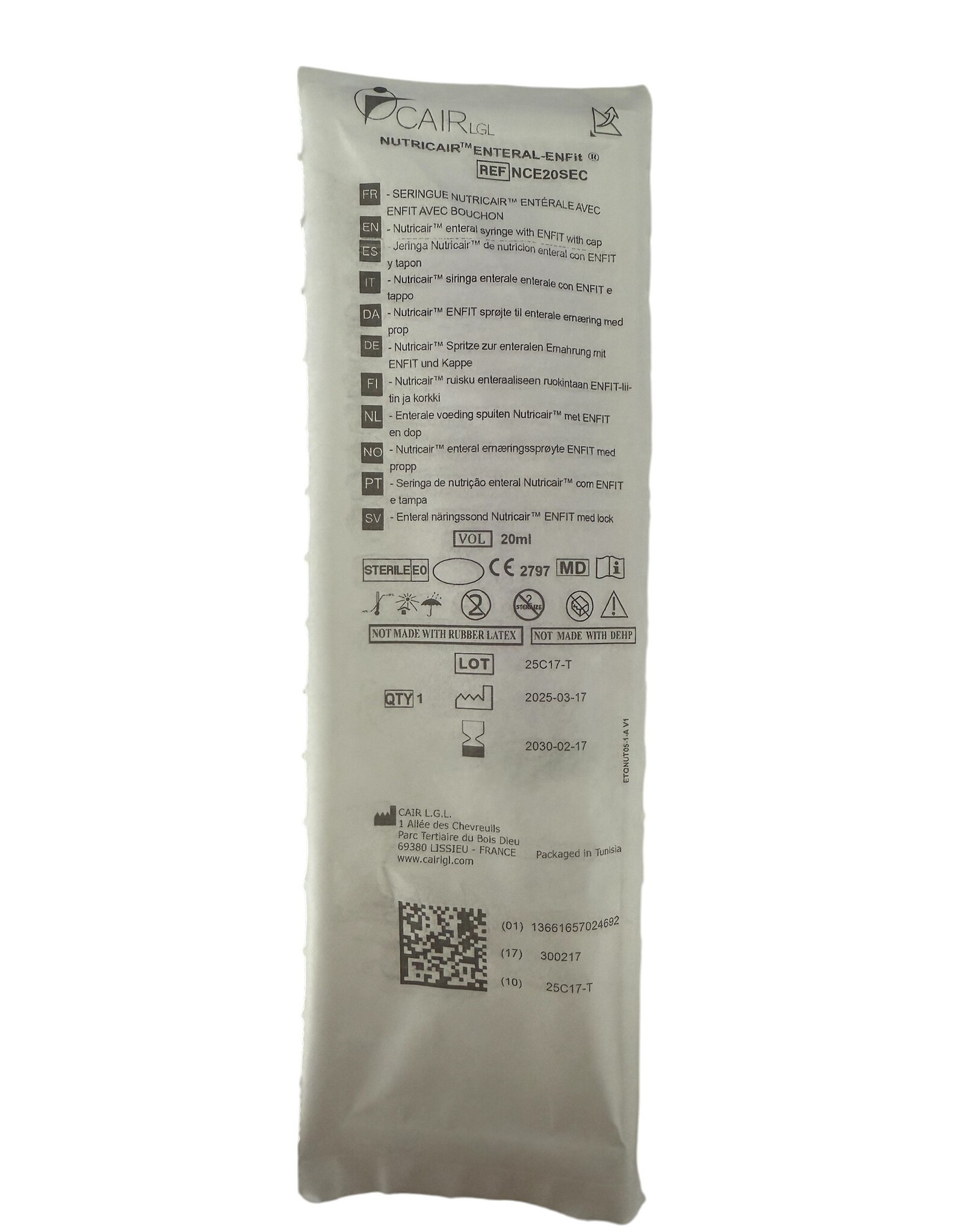 Cair Nutricair Enteral Syringe 20ml with cap- Sterile