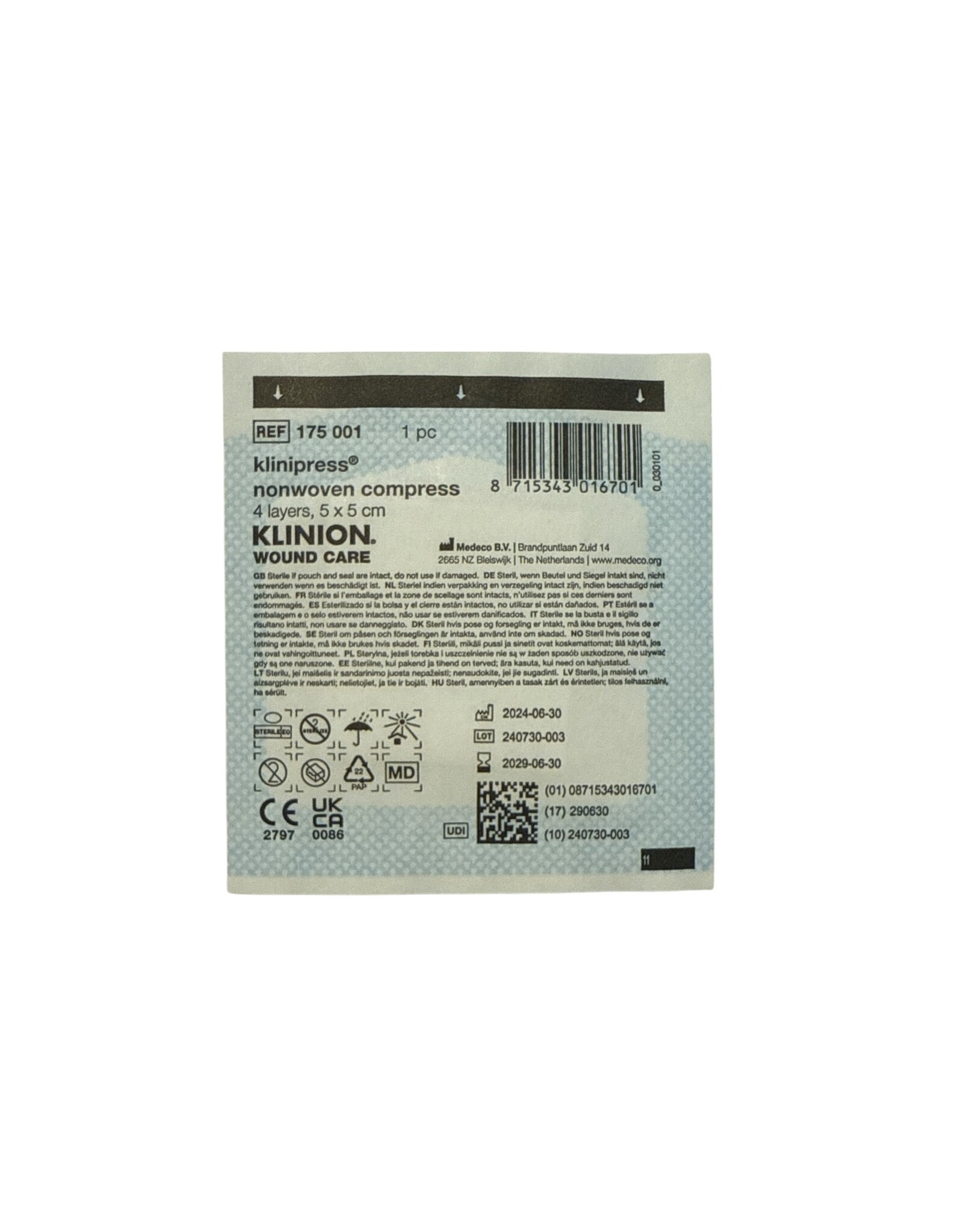 Klinion Klinion non-woven kompres 5 x 5 cm  100 stuks