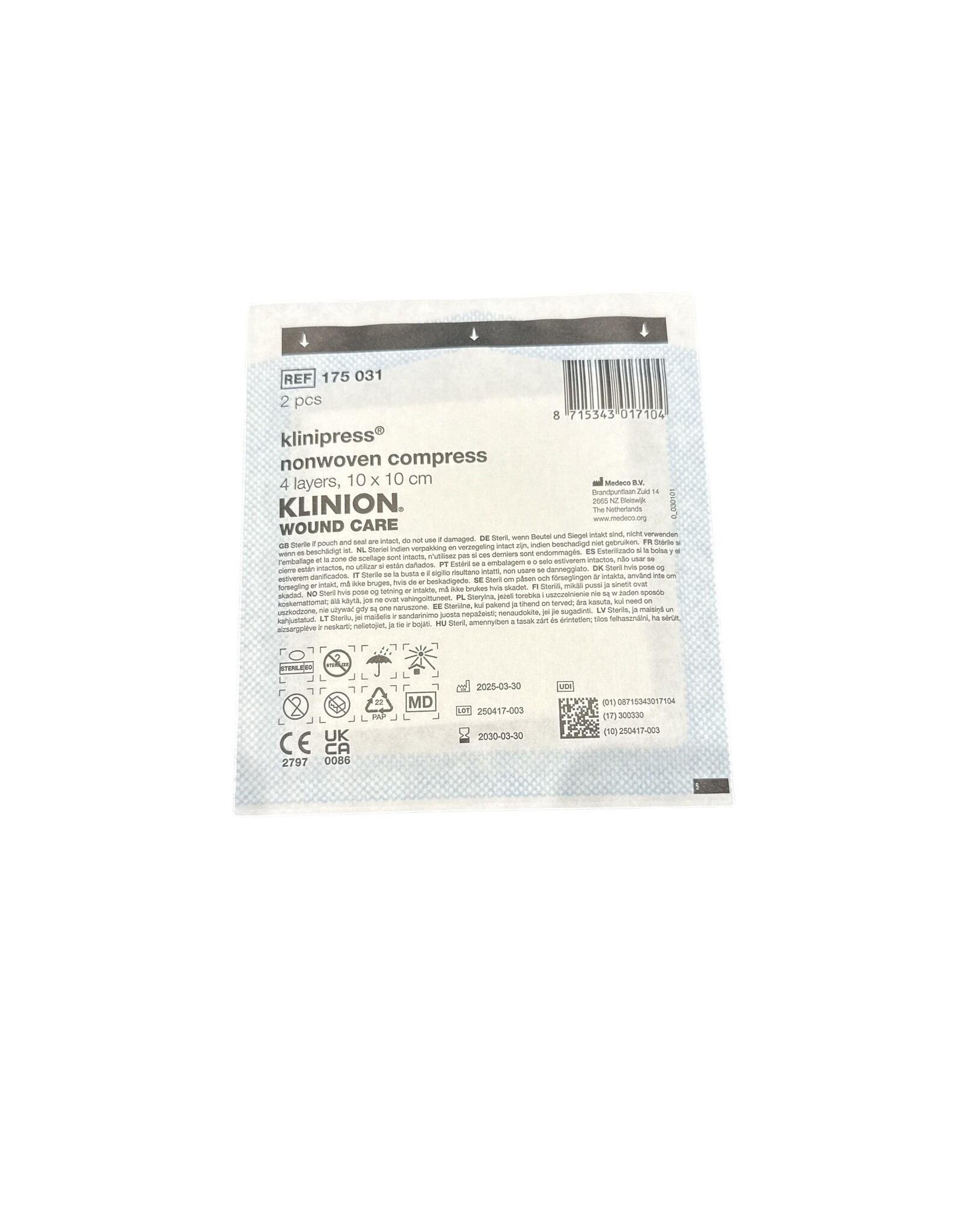 Klinion Klinion non-woven kompres, 10 x 10 cm, 50 x 2 stuks