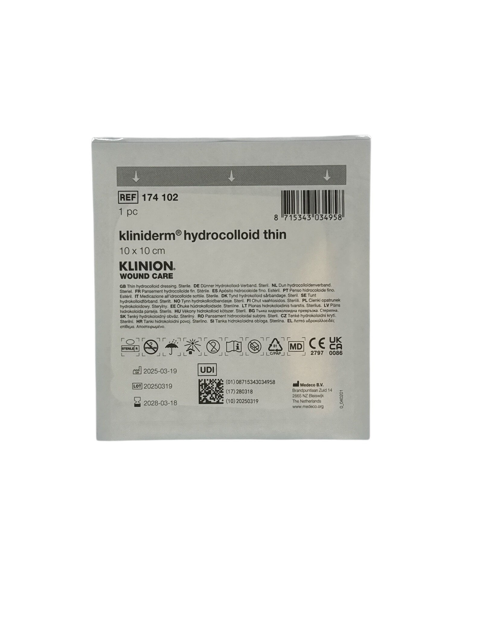 Klinion Klinion Kliniderm 10 x 10cm hydro thin hydrocolloïdverband  - 5 stuks