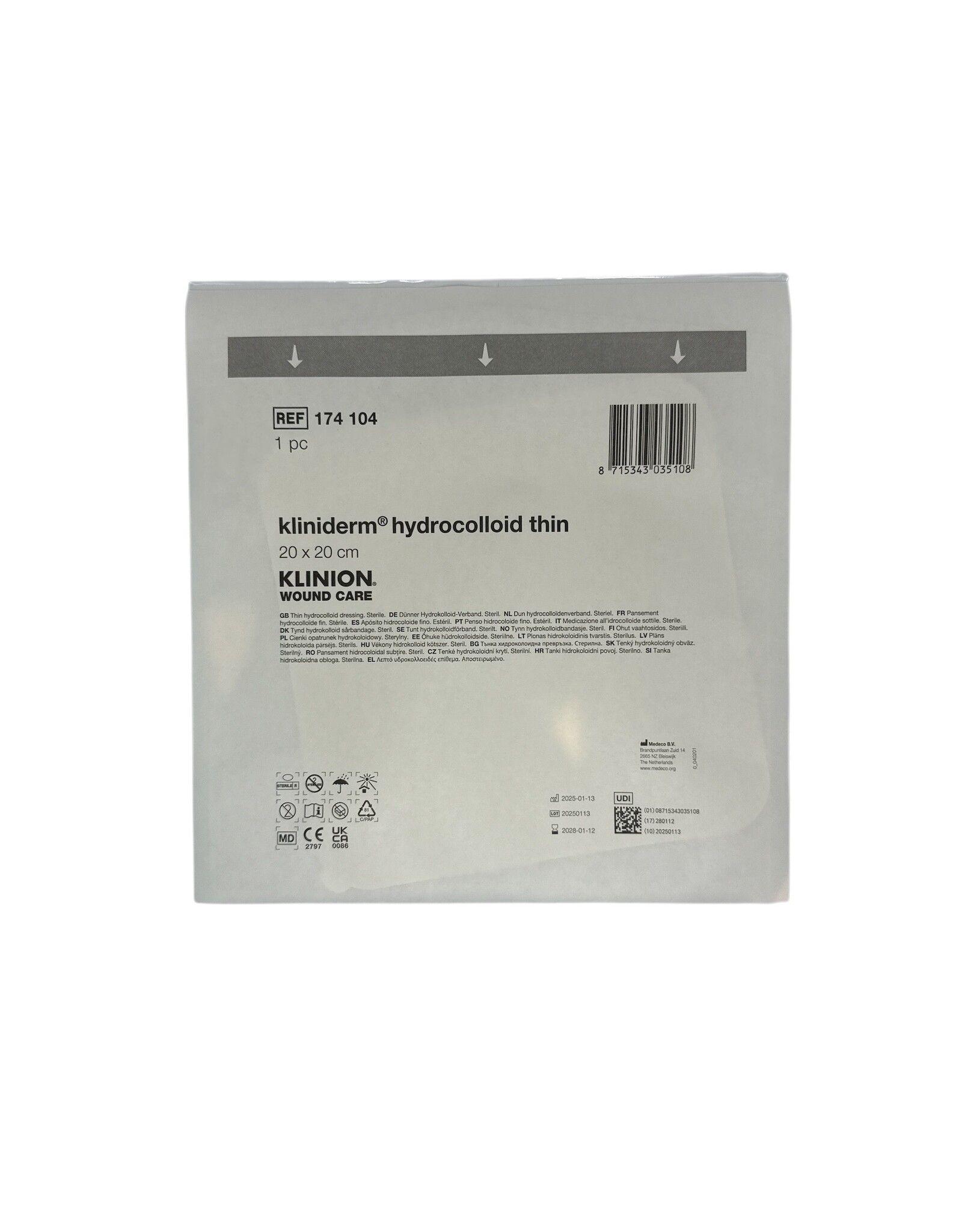 Klinion Klinion Kliniderm 20 x 20cm  hydro thin hydrocolloïdverband  - 5 stuks