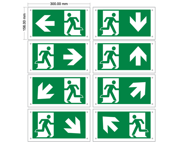 Piktogrammer til loftmonterede flugtvejsskilte OTG-FF-6, OTG-VV-5 og OTG-HH-1