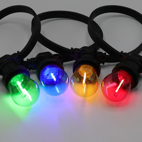 Party lyskæde-sæt med kulørte lamper - 4 farver, filament LED-pærer