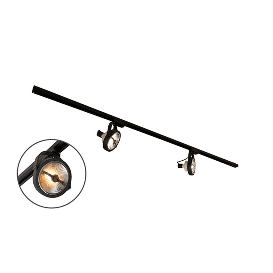 1-faset lysskinne - 1,5 meter med Skaly spots - sort