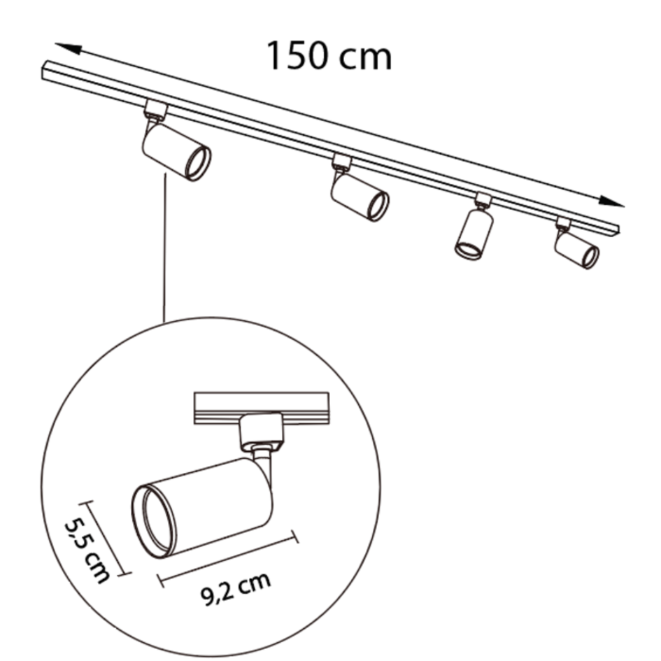 1-faset lysskinne - 1,5 meter med Jill spots - loftsskinne - sort