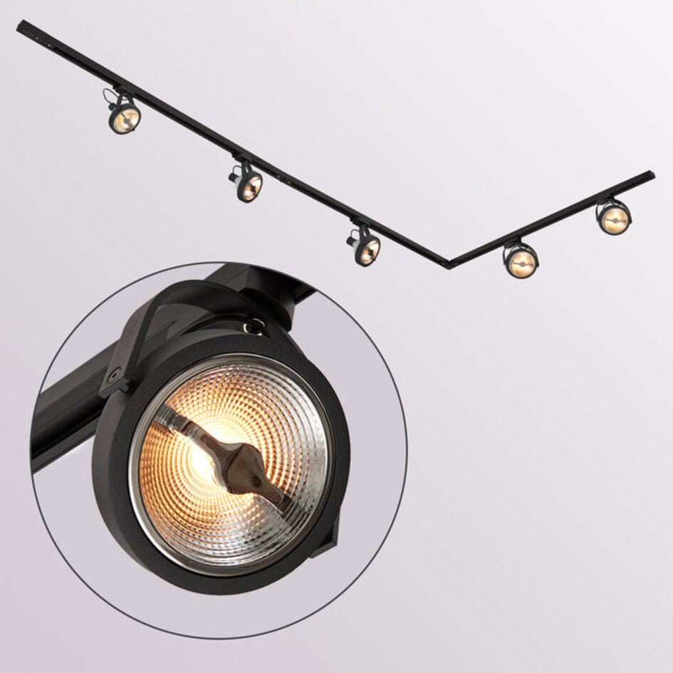 1-faset lysskinne - 3 meter med Skaly spots - sort