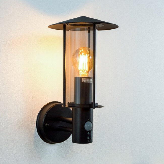 Udendørs væglampe i landlig stil med sensor - Lore - sort