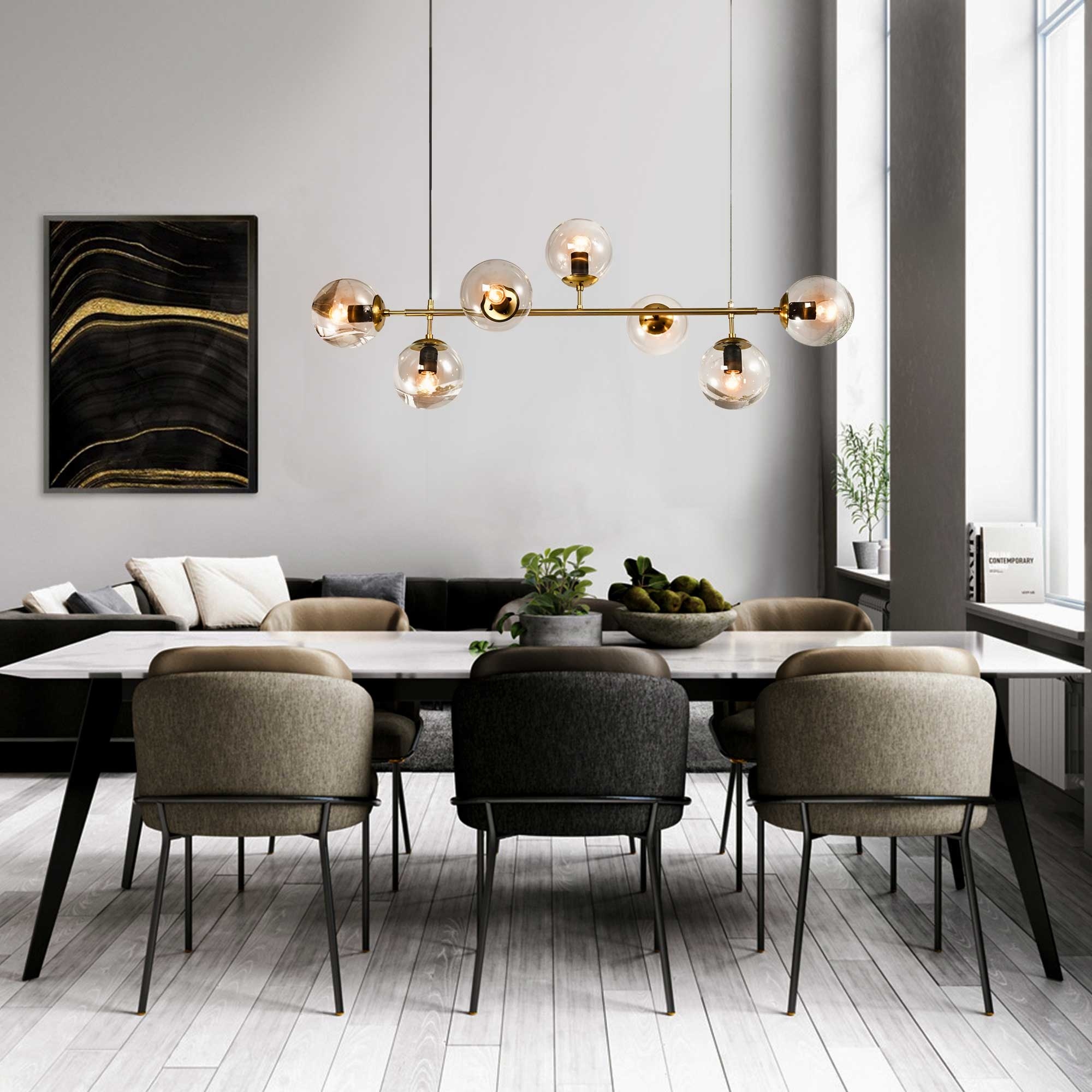 Forhandle lager Appel til at være attraktiv Hepta langbordspendel - Hængelampe med transparente glaskugler - Lumenxl.dk