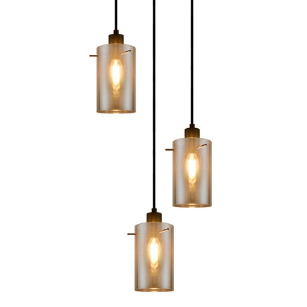 Elegant pendellampe med 3 lyspunkter - Akron - sort/smokey glas