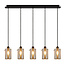 Trendy pendellampe med 5 lyspunkter - Texas - sort/smokey glas