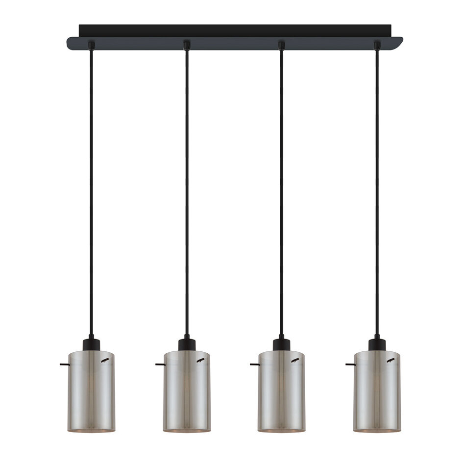 Moderne pendellampe med 4 lyspunkter - Worth - sort/smokey glas