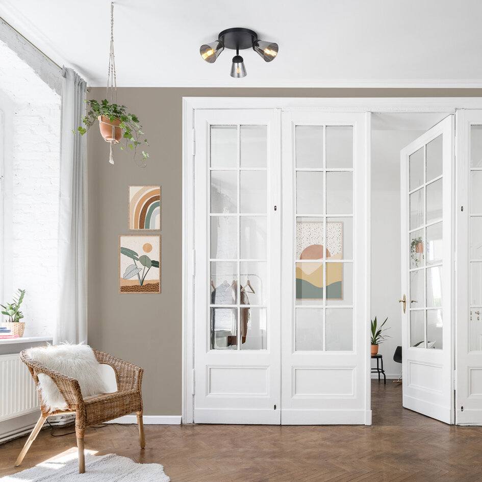 Loftspot med 3 spotlamper - Toledo - sort, smokey grå, spejleffekt