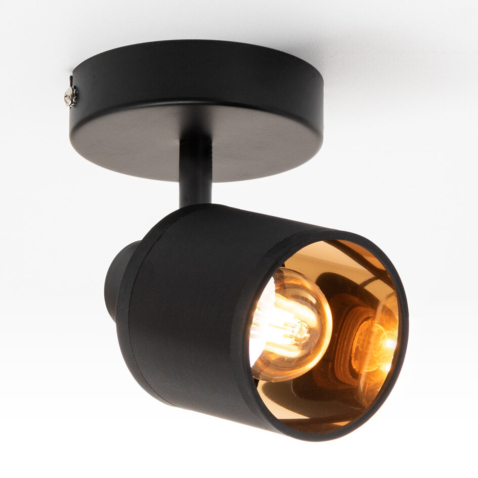 Spotlampe med stofskærm - Faya - sort og kobber