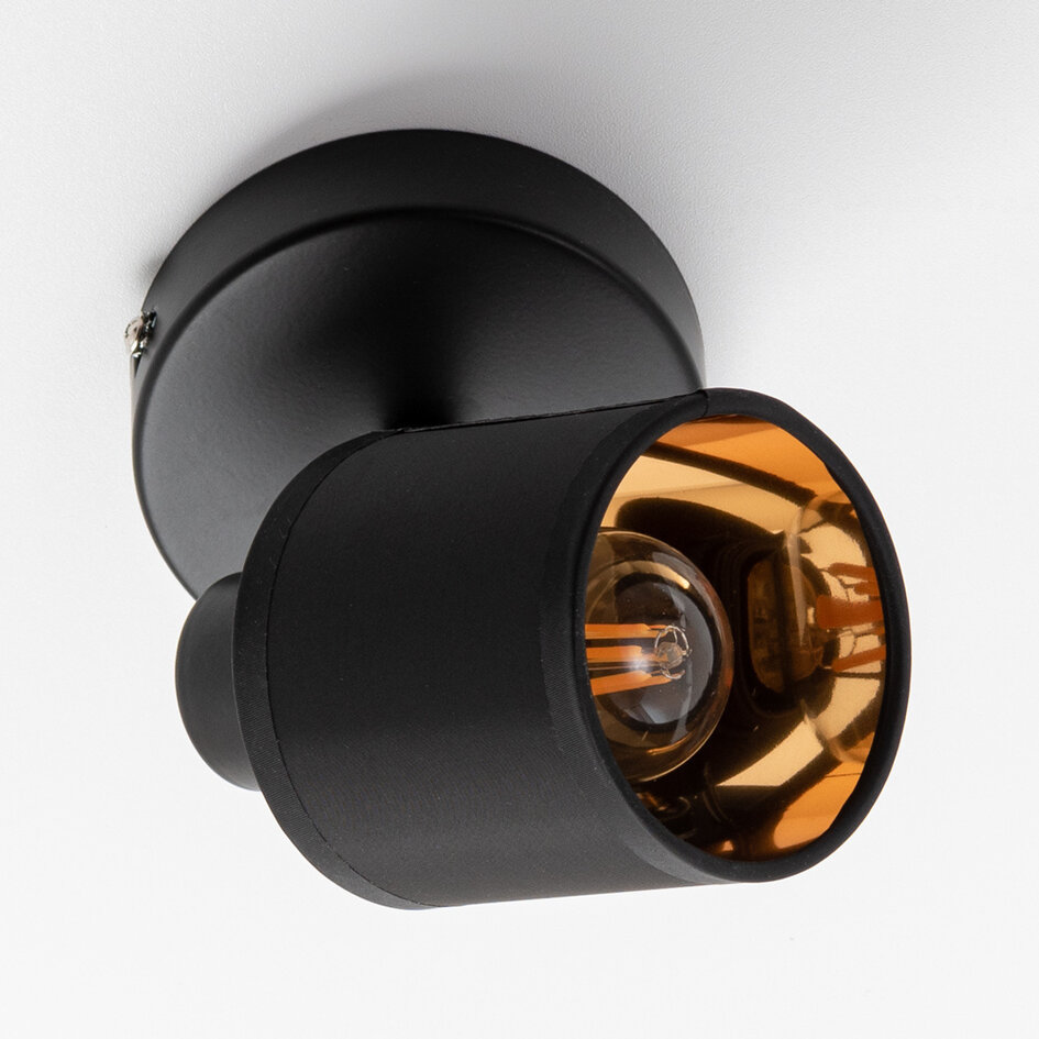 Spotlampe med stofskærm - Faya - sort og kobber