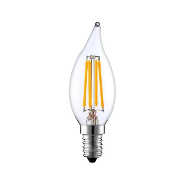 E14 flammeformet LED-kertepære, filament med klart glas - 3,5 watt, 2700K, dæmpbar